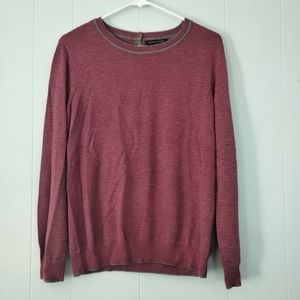 Women's Large Banana Republic Sweater Lightweight Gray Red Cotton Blend